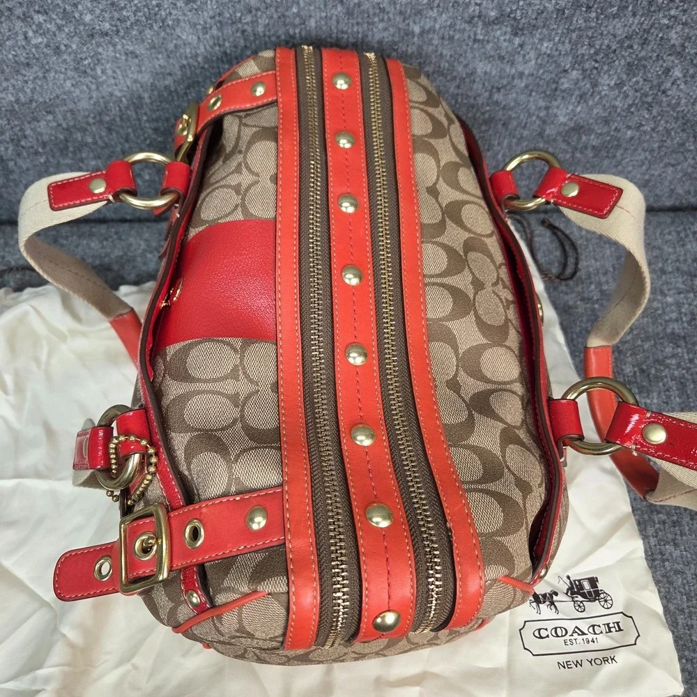 Y2K Coach Heritage Signature Coral Stripe XL Double Zip Satchel RARE 2000s VTG